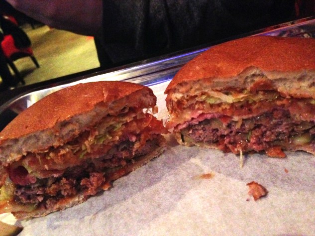 Inside the bacon cheeseburger