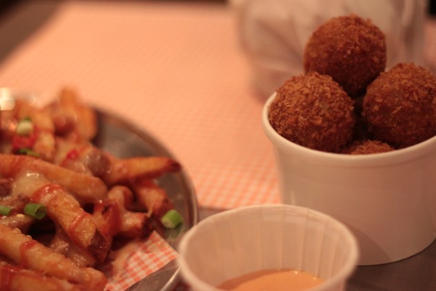 The sides. Thai chilli fries & haggis popcorn.