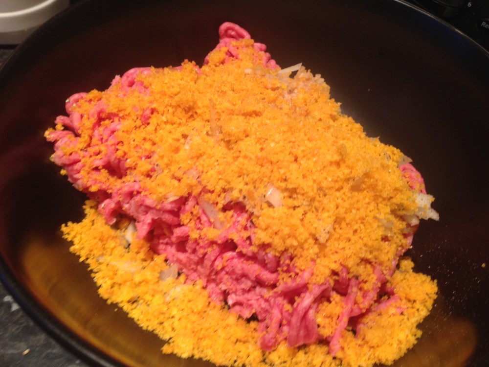 Mixing the ingredients together.